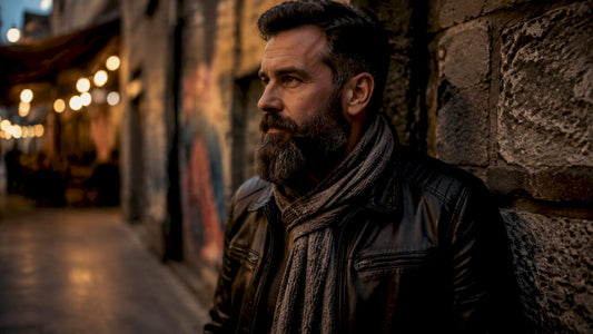 Side profile of bearded man feeling wind outdoors