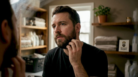 Man scratching itchy skin under beard
