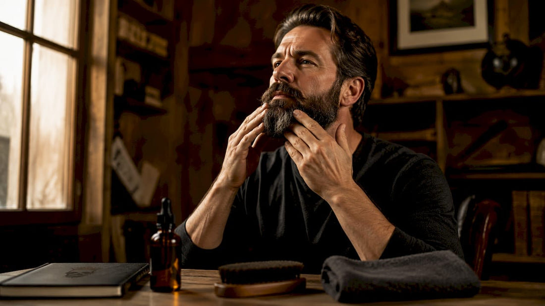 Man applying hemp seed oil to beard