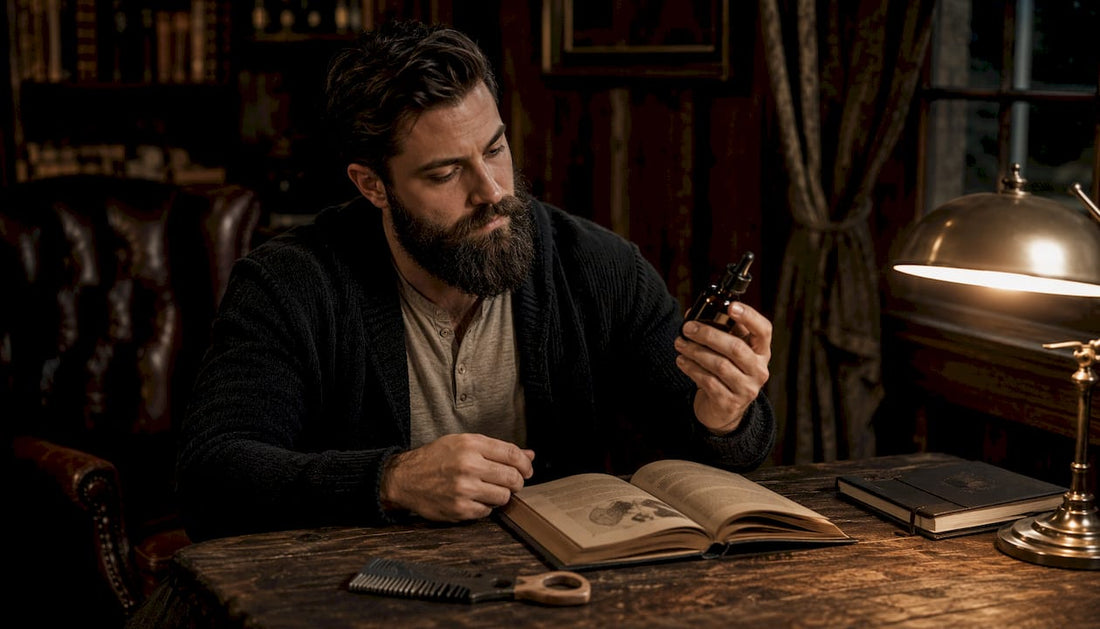 Man grooming coarse and thick beard indoors