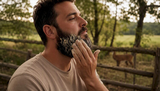 Hand applying butter into damp coarse beard