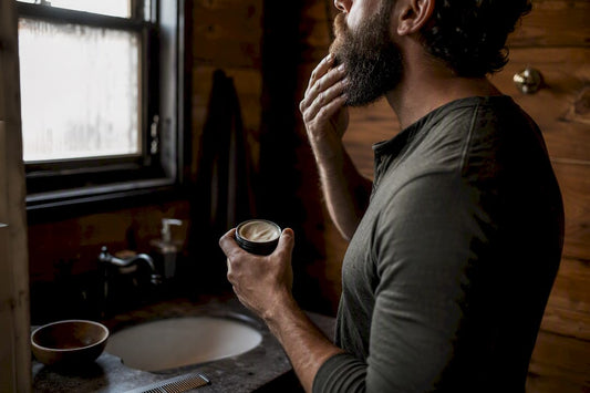 Man applying beard butter to coarse beard