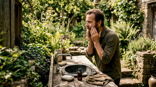 Man applying moisturizer to dry skin