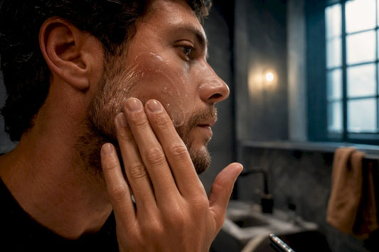 Shaving gel applied to sensitive cheek